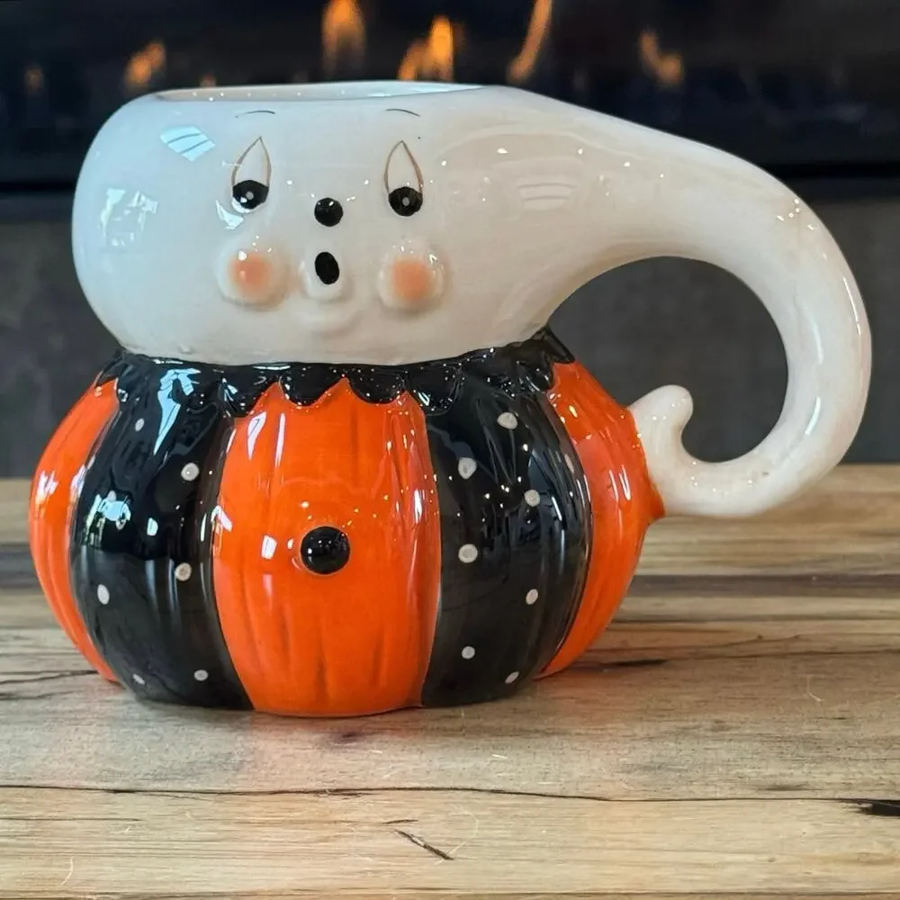 Johanna Parker Halloween Ghost Mug Pumpkin Peeps Transpac Vintage Style Fall